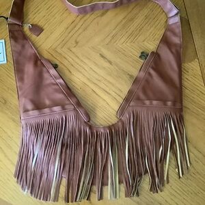 Sash Crossbody Fringed Travel Purse - Brown Vegan Leather